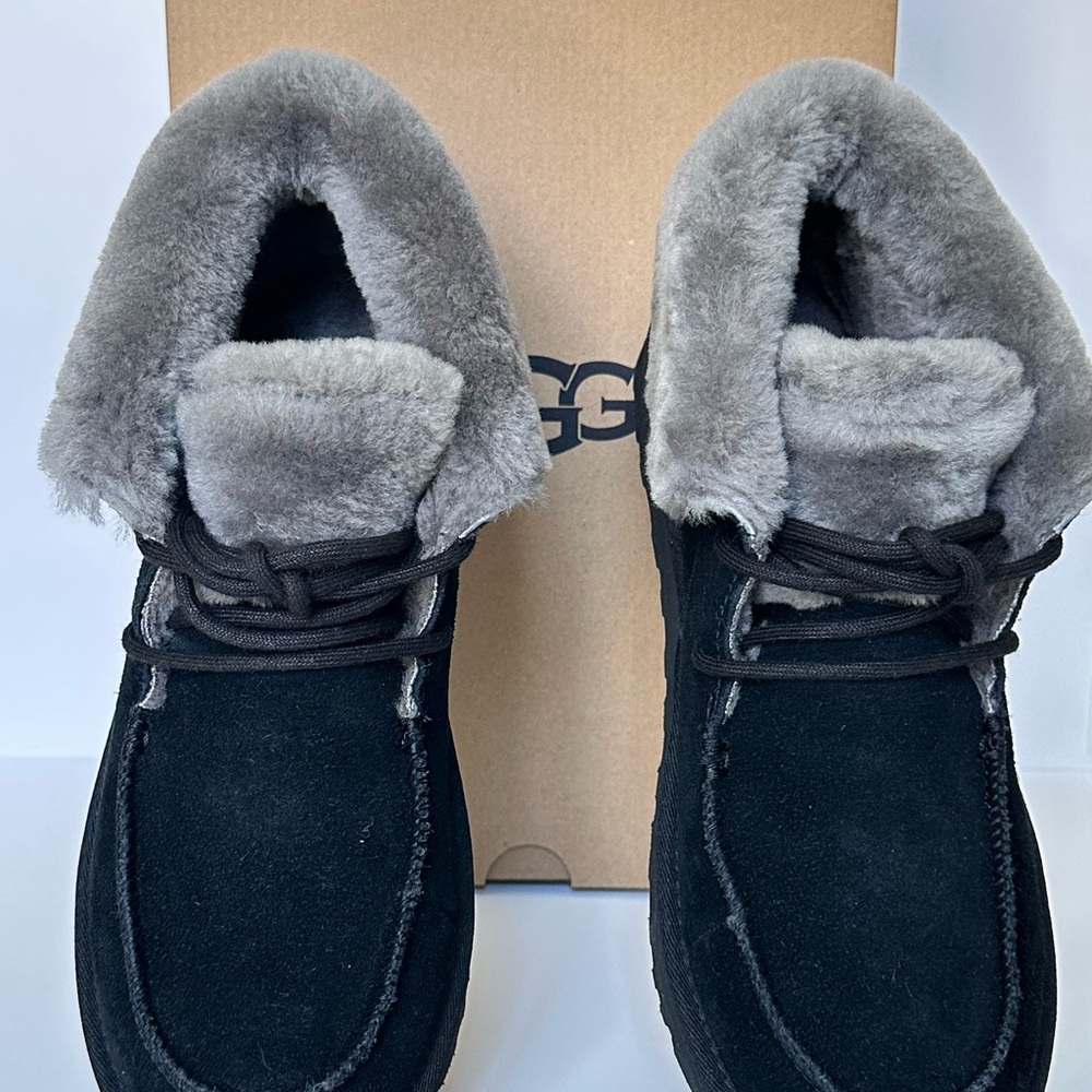 UGG Diara Black Suede Ankle Boots with Plush Shearling Lining - New With Box